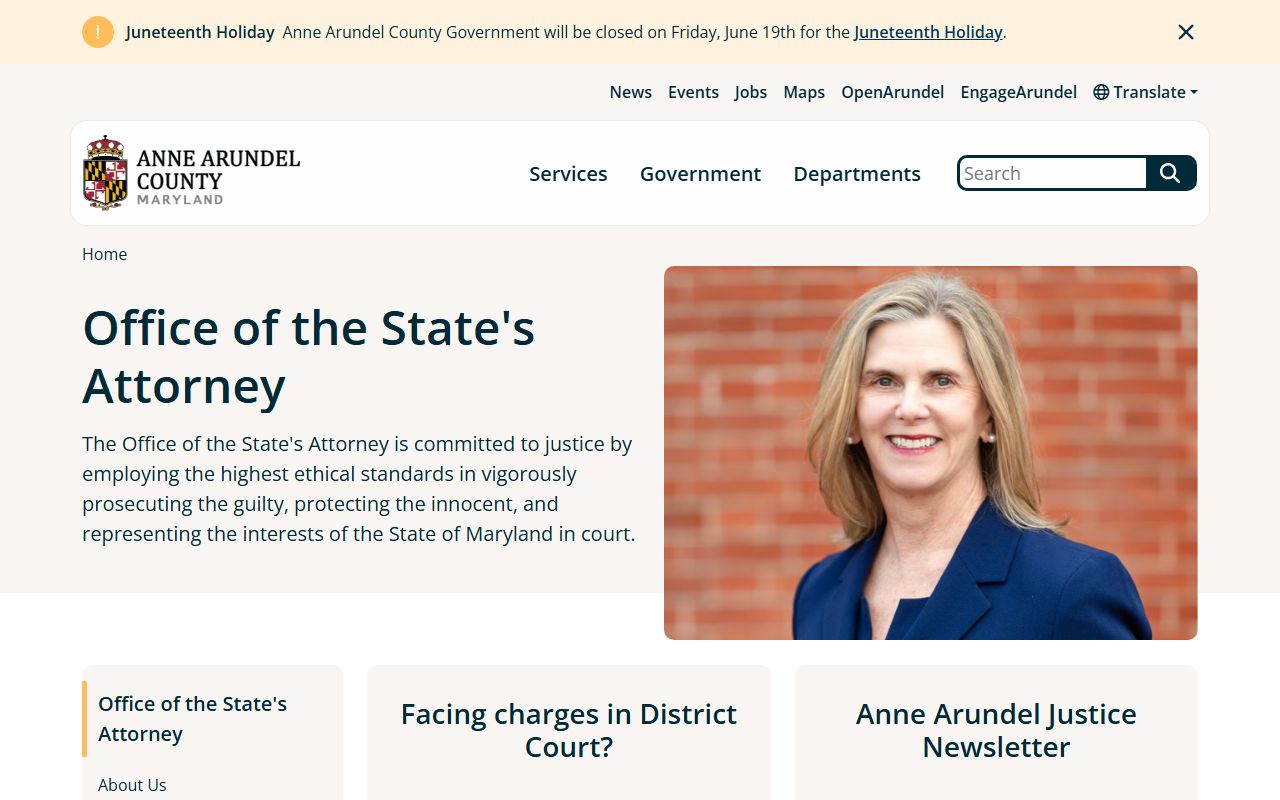 Anne Arundel County State's Attorney page for court records after arrest