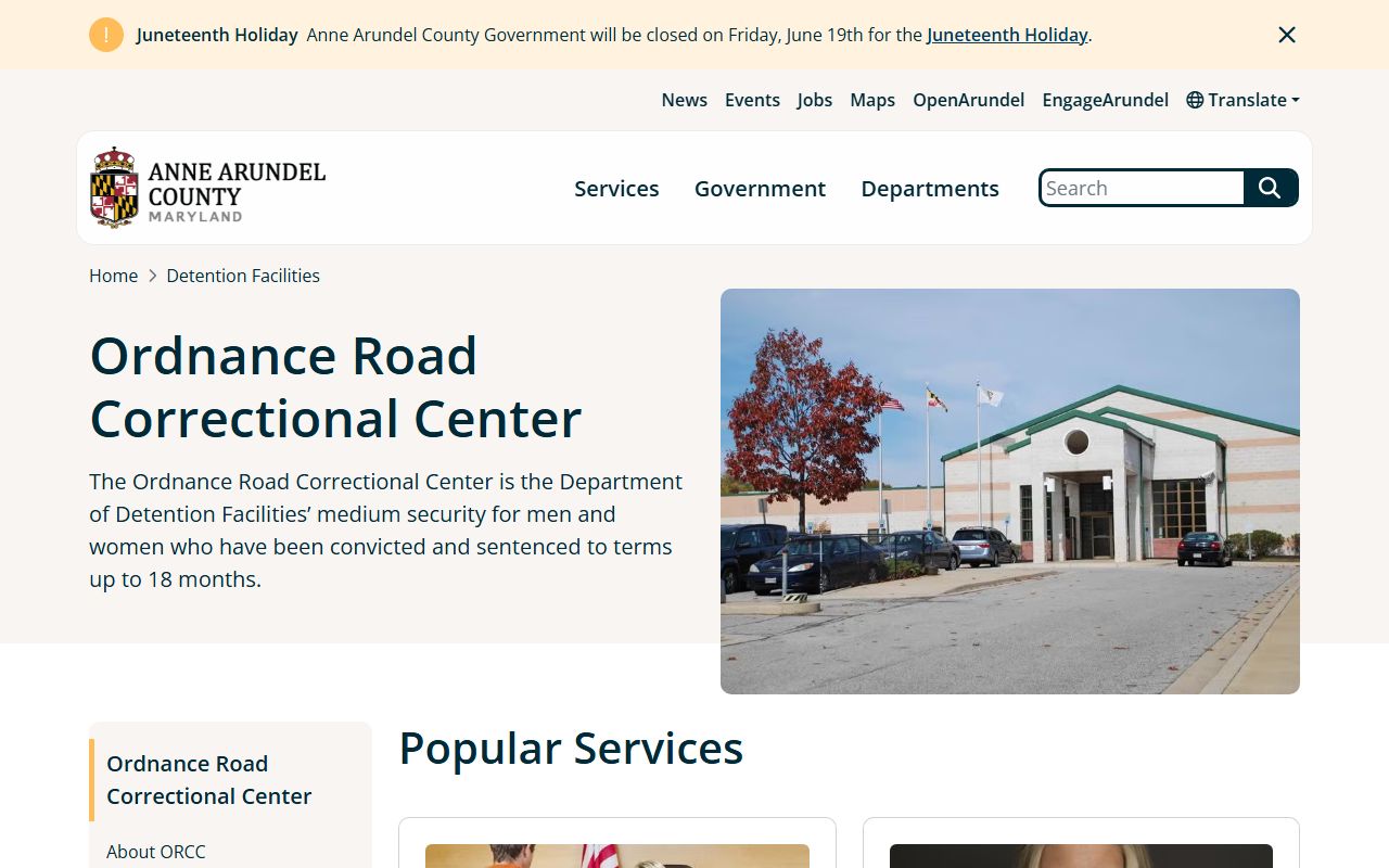 Ordnance Road Correctional Center Anne Arundel County inmate roster facility page