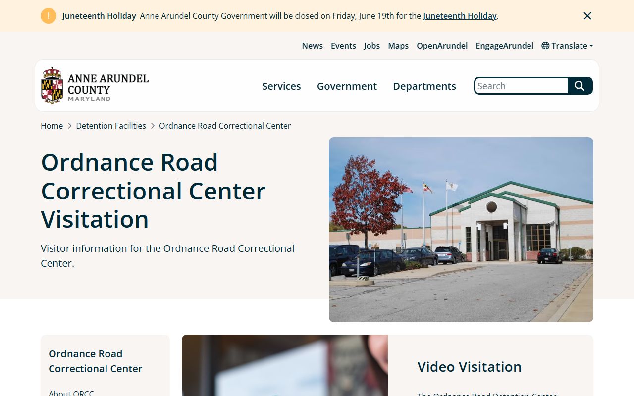 Ordnance Road Correctional Center Anne Arundel County video visitation rules for inmates